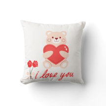 almofada estampada urso com coração romântico