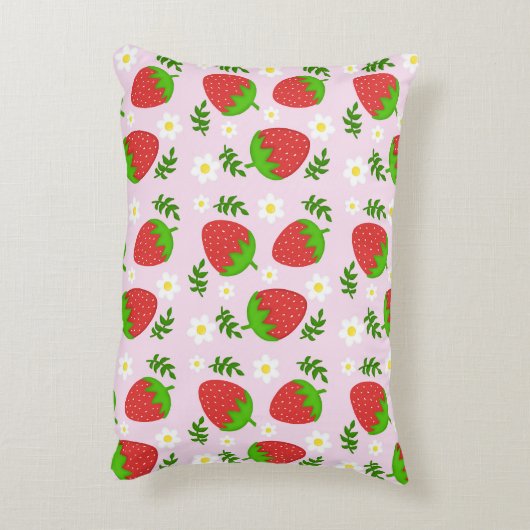 Almofada fofa design contínuo morangos fundo rosa dekokissen (Rückseite(Vertikal))