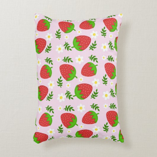 Almofada fofa design contínuo morangos fundo rosa dekokissen (Vorderseite(Vertikal))