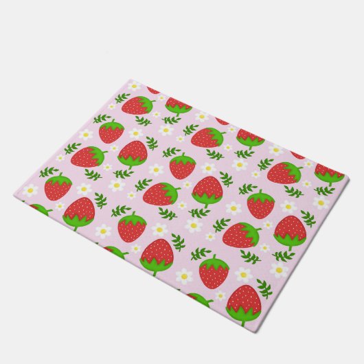 Almofada fofa design contínuo morangos fundo rosa fußmatte (Schrägansicht)