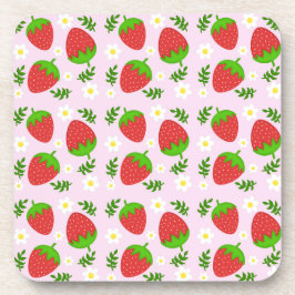 Almofada fofa design contínuo morangos fundo rosa getränkeuntersetzer