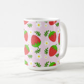 Almofada fofa design contínuo morangos fundo rosa kaffeetasse (VorderseiteRechts)