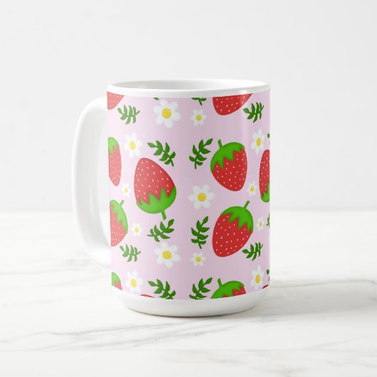 Almofada fofa design contínuo morangos fundo rosa kaffeetasse (Vorderseite Links)