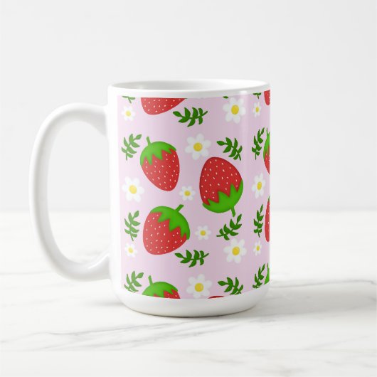 Almofada fofa design contínuo morangos fundo rosa kaffeetasse (Links)