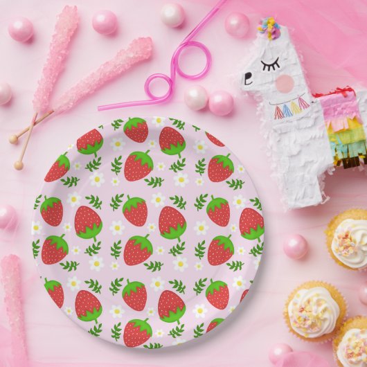 Almofada fofa design contínuo morangos fundo rosa pappteller (Party)