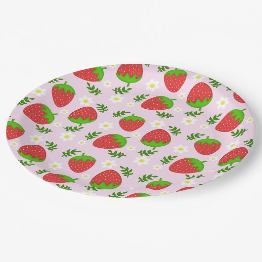 Almofada fofa design contínuo morangos fundo rosa pappteller (Schrägansicht)