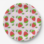 Almofada fofa design contínuo morangos fundo rosa pappteller (Vorderseite)