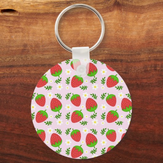 Almofada fofa design contínuo morangos fundo rosa schlüsselanhänger (Vorderseite)