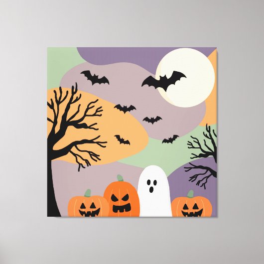 Almofada noite de halloween abóboras e fantasmas leinwanddruck (Vorderseite)