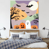 Almofada noite de halloween abóboras e fantasmas leinwanddruck (Insitu (Schlafzimmer))