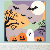 Almofada noite de halloween abóboras e fantasmas leinwanddruck (Insitu (Holzboden))