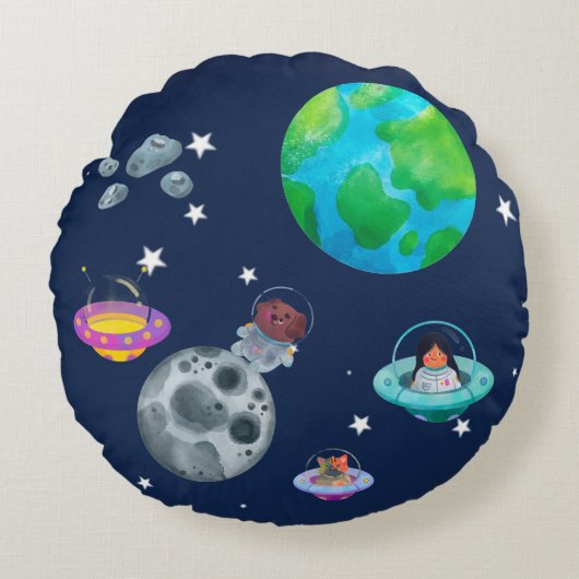 Almofada Space theme for children's room. Rundes Kissen (Vorderseite)