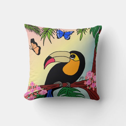 almofada Tucano tropical e borboletas esvoaçantes Kissen (Vorderseite)