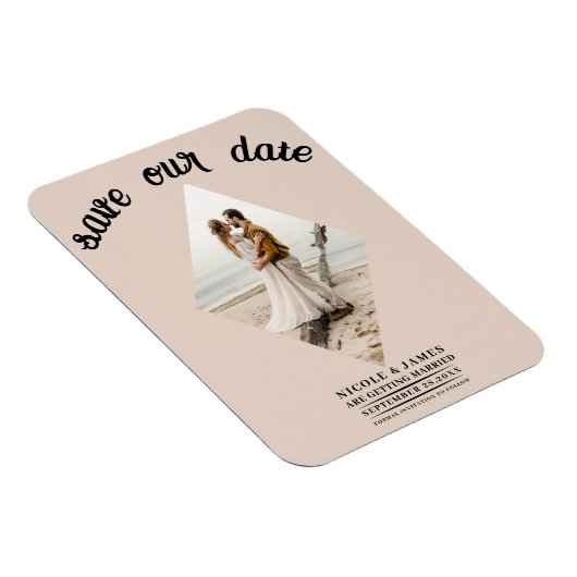 Almond Bisque Diamond Foto Wedding Save the Date Magnet (Rechte Seite)