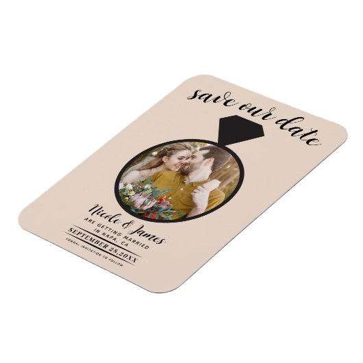 Almond Bisque Wedding Ring Foto Save the Date Magnet (Linke Seite)