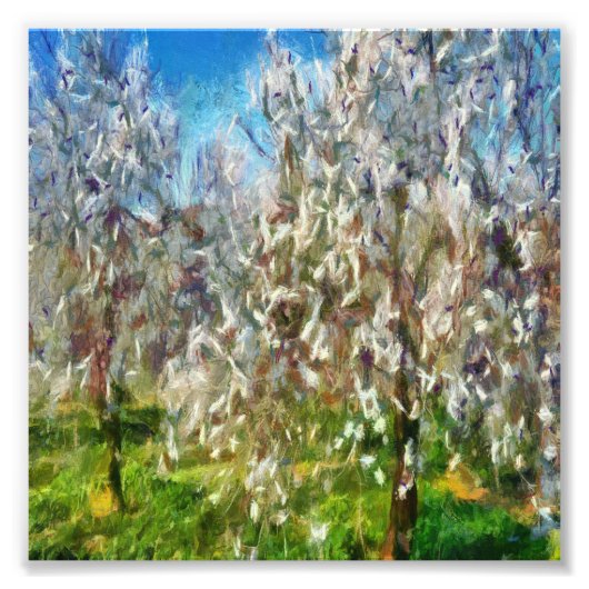 Almond Blossom Pointillismus Kunstmalerei Fotodruck (Vorne)