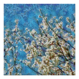 Almond Blossom und Blauer Himmel im Stile gepunkte Poster