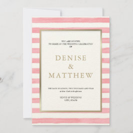 Almond Blossom Wasserfarben Streifen und Goldschri Einladung