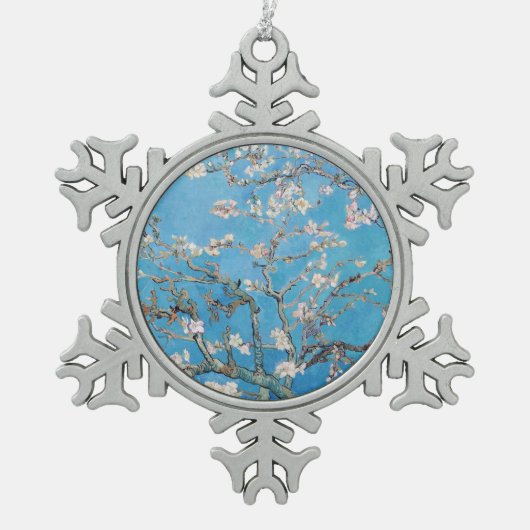 Almond Blossoms Blauer Vincent van Gogh Malerei Schneeflocken Zinn-Ornament (Vorderseite)