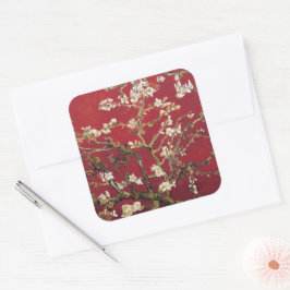Almond Blossoms Roter Vincent van Gogh Malerei Quadratischer Aufkleber