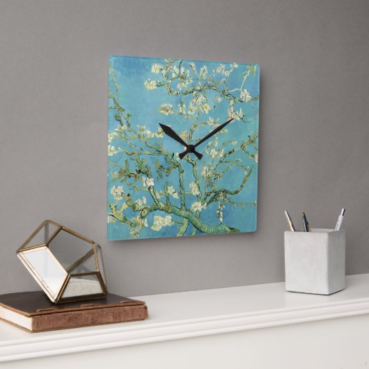 Almond Blossoms von van Gogh Quadratische Wanduhr (Büro)