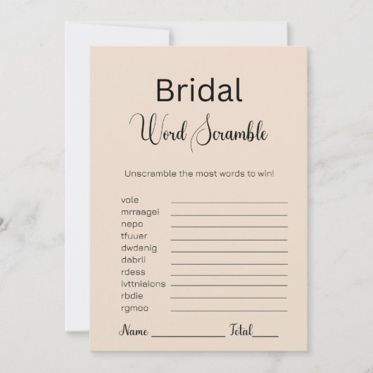 Almond Brown Bridal Word Scramble Game Einladung (Vorderseite)