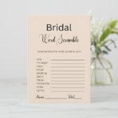 Almond Brown Bridal Word Scramble Game Einladung (Stehend Vorderseite)