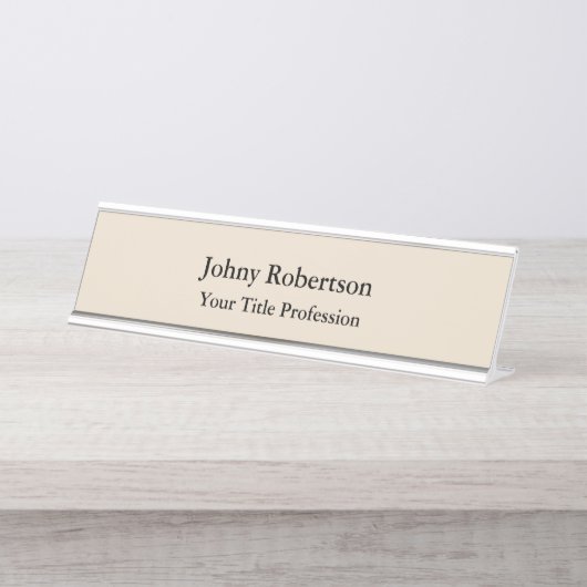 Almond Color Schlicht Elegante Beruflich Moderne Schreibtischnamensplakette (Vorderseite )