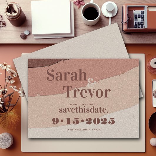 Almond Cream Abstrakt Bold Retro Schriftart Save The Date