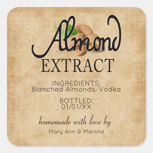 Almond Extract Quadratischer Aufkleber (Vorderseite)
