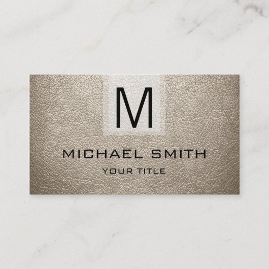 Almond Leather Textured Monogram Visitenkarte (Vorderseite)