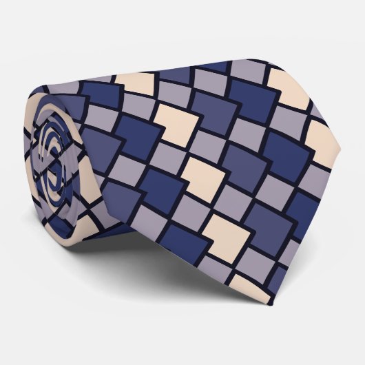 Almond Lila Navy Geometric Diamond Shape Krawatte (Gerollt)