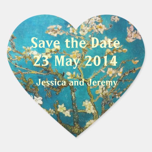 Almond Tree Art Save the Date Herz-Aufkleber (Vorderseite)