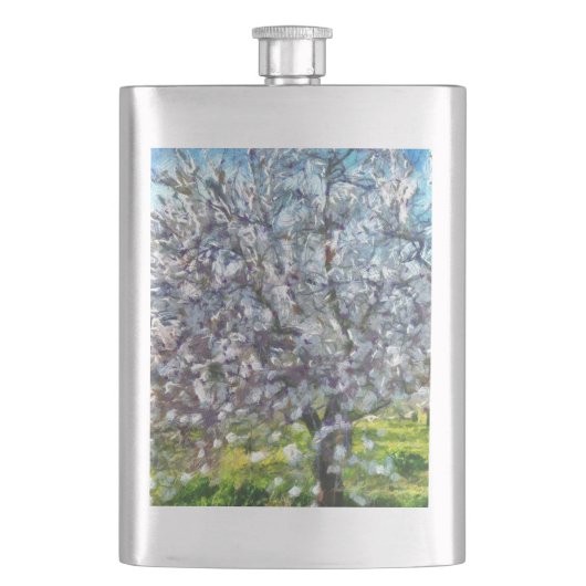 Almond Tree Blossom Kunstmalerei Flachmann (Vorderseite)