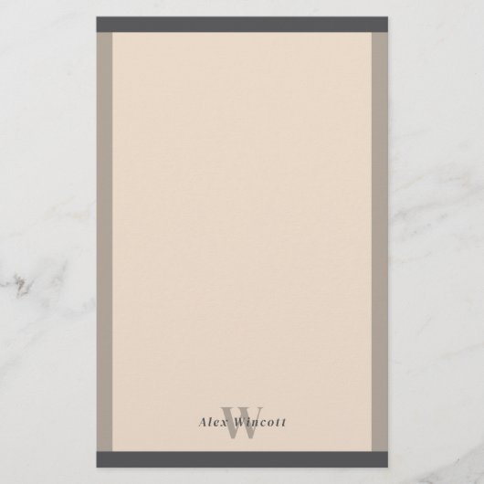 Almond Warm Gray Borders Mit Monogramm Briefpapier (Vorderseite)