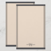Almond Warm Gray Borders Mit Monogramm Briefpapier (Vorne/Hinten)