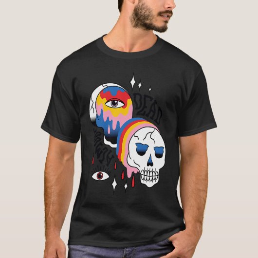 Almost Dead Weird Bizarre Skull Rainbow T-Shirt (Vorderseite)