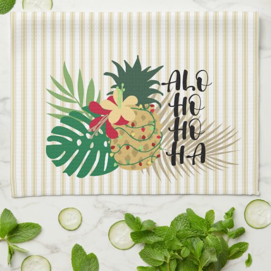 ALO-HO-HO-HA Hawaiianische Ananas Geschirrtuch (Gefaltet)