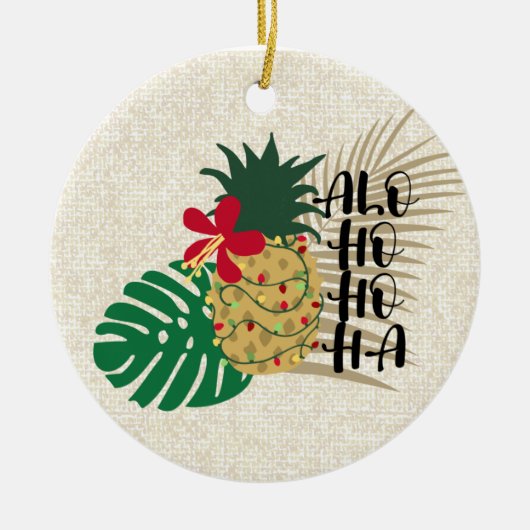 ALO-HO-HO-HA Hawaiianische Ananas Keramik Ornament (Vorne)