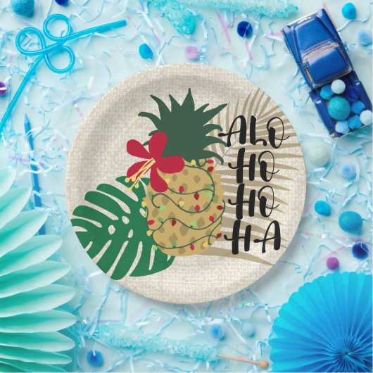 ALO-HO-HO-HA Hawaiianische Ananas Pappteller (Party)