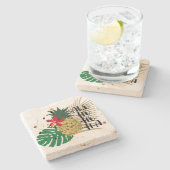 ALO-HO-HO-HA Hawaiianische Ananas Steinuntersetzer (Seitenansicht)