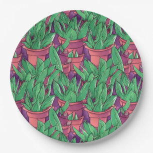 Aloe Vera in Töpfen Muster Pappteller