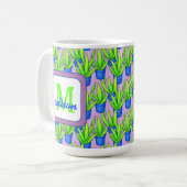 Aloe Vera Pflanze Muster Mit Monogramm Kaffeetasse (Vorderseite Links)