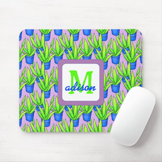 Aloe Vera Pflanze Muster Mit Monogramm Mousepad (Mit Mouse)