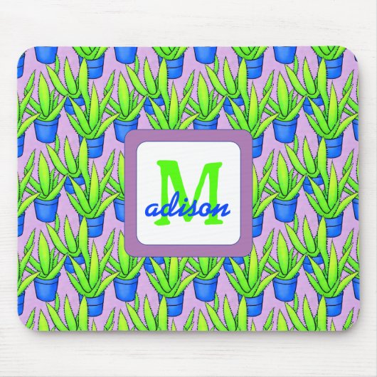 Aloe Vera Pflanze Muster Mit Monogramm Mousepad (Vorne)