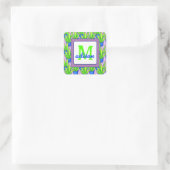Aloe Vera Pflanze Muster Mit Monogramm Quadratischer Aufkleber (Tasche)