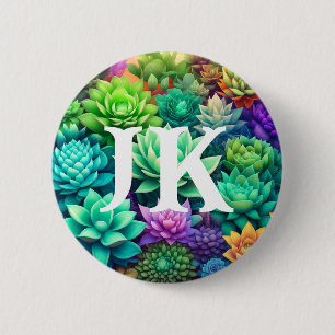 Aloe Vera und Succulents Collage Mit Monogramm Button