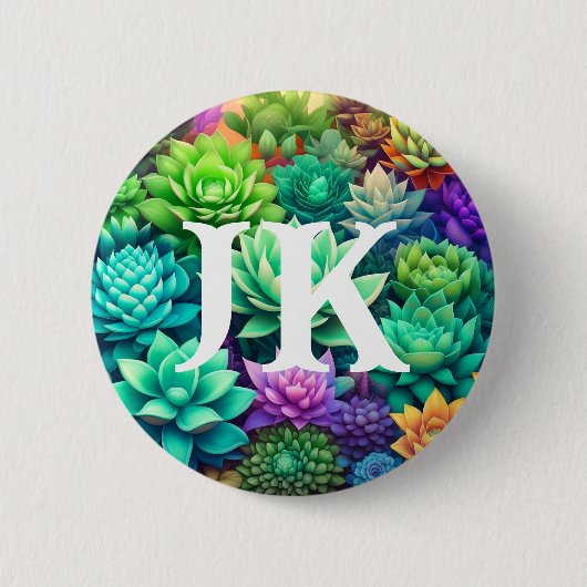 Aloe Vera und Succulents Collage Mit Monogramm Button (Vorderseite)