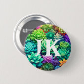 Aloe Vera und Succulents Collage Mit Monogramm Button (Vorne & Hinten)