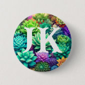 Aloe Vera und Succulents Collage Mit Monogramm Button (Vorderseite)
